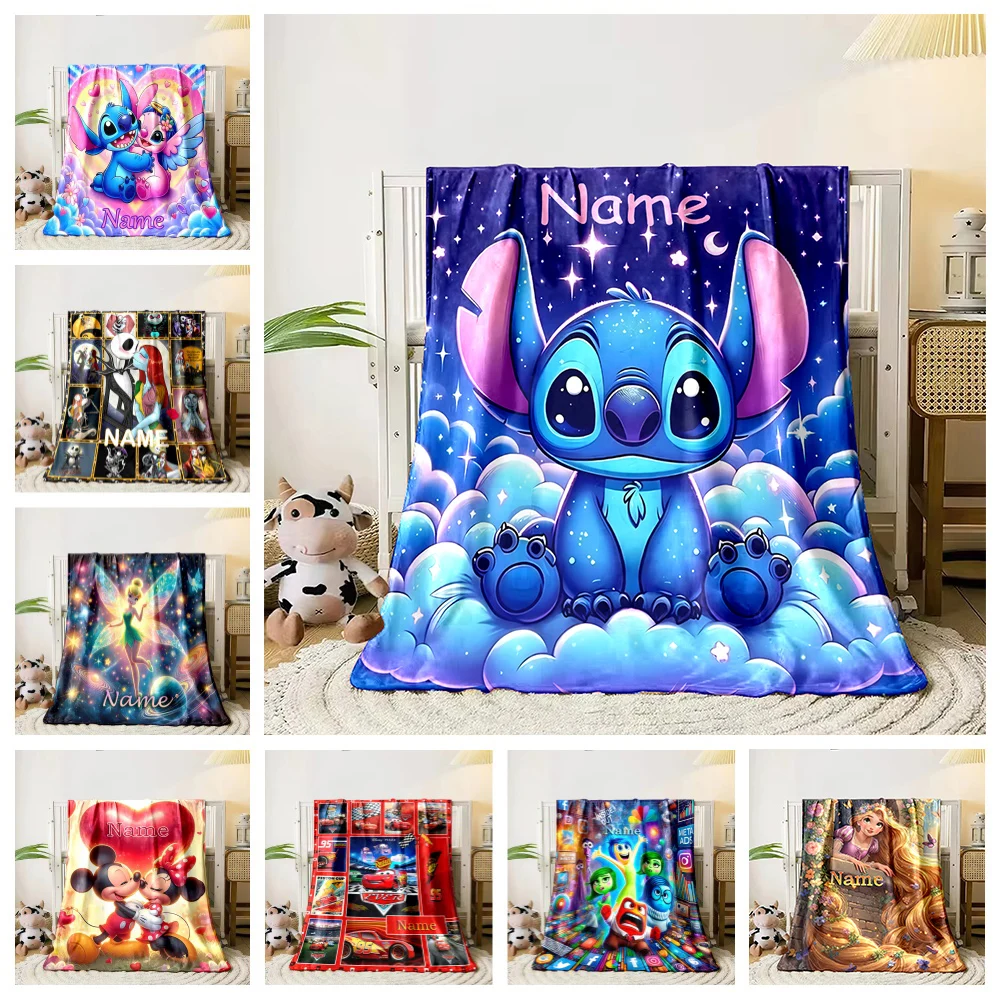 Customized Name Personalized Blanket Disney Artoon Princess Stitch Cars Adult Children Warm Blankets and Comfortable Blanket