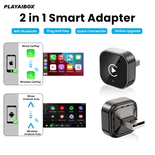 2025 Adaptador inalámbrico CarPlay/Android Auto 2 en 1 con cable a inalámbrico, Plug and Play WiFiUSB de 5 GHz, para CarPlay/coches automáticos con cable 98%