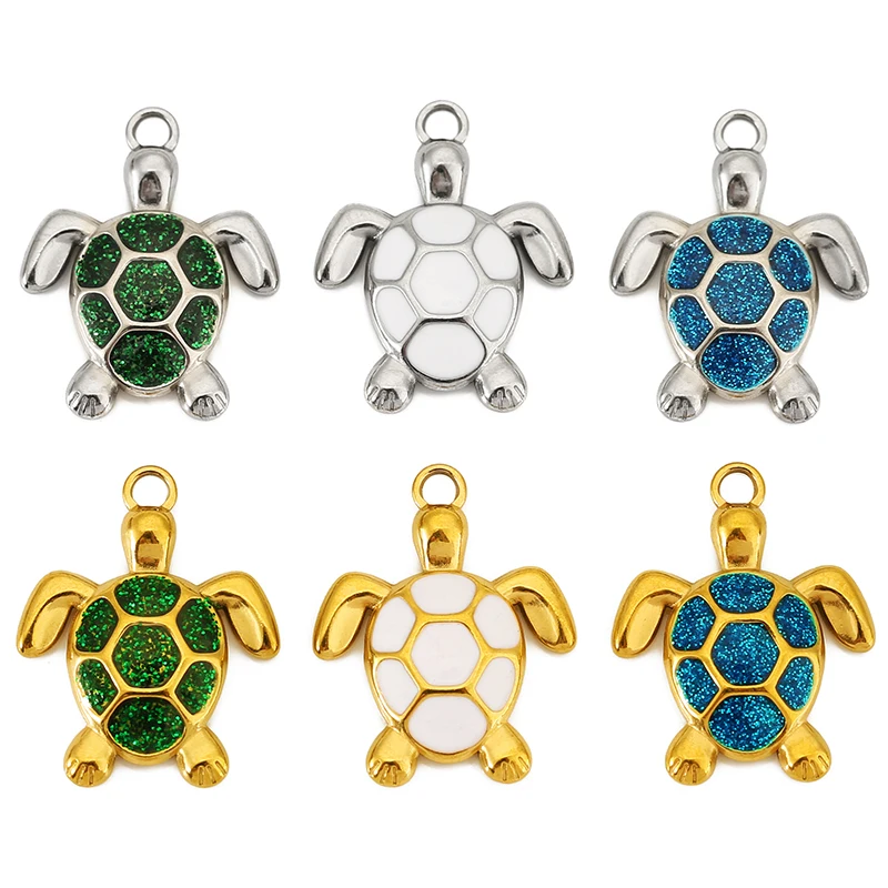 

4pcs Stainless Steel Imitate Opal Enamel Turtle Charm for DIY Earring Necklace Ocean Pendant Jewelry Making Supplies Accessories