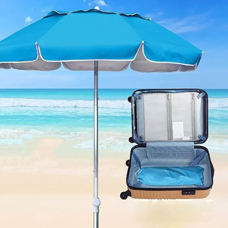 Aluminum alloy 6.5FT folding convenient travel beach umbrella telescopic belt sand anchor windproof parasol