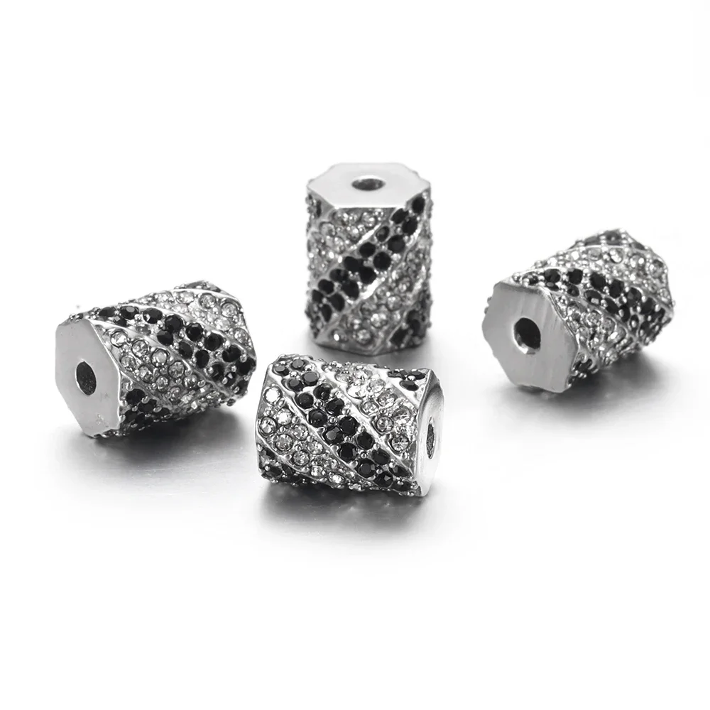 Stainless Steel Spacer 2mm Small Hole Metal Bead With Zircon Stone Charm Slider DIY Beaded Bracelet Making Jewelry Findings