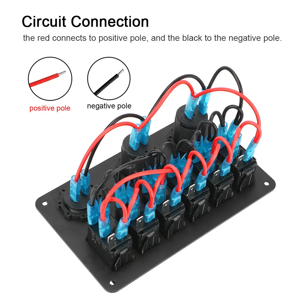 6 Gang Rocker Panel przełączników ON/OFF Światła LED Cyfrowy woltomierz Podwójne porty USB Samochodowy wyłącznik morski DC 12V/24V