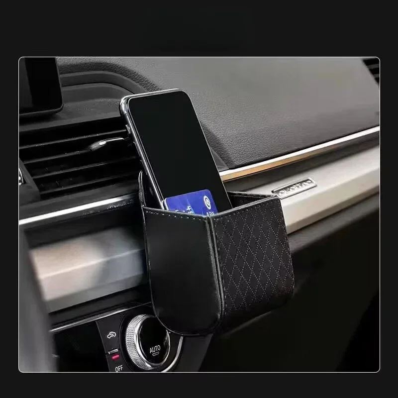 Bolsa de almacenamiento para salida de aire de coche, organizador de bolsillo, soporte para gafas de sol, soporte para teléfono, moneda, llave, funda para tarjeta, organizador con gancho