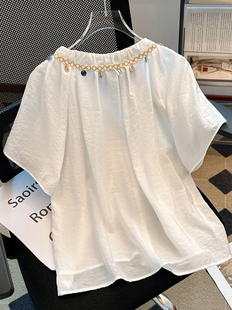 Consigliato Self-Kept Pieghettato V-Ne Legato ort Sve irt Donna Estate ell Frangia Top allentato Coreano Sle Pendolarismo Vento