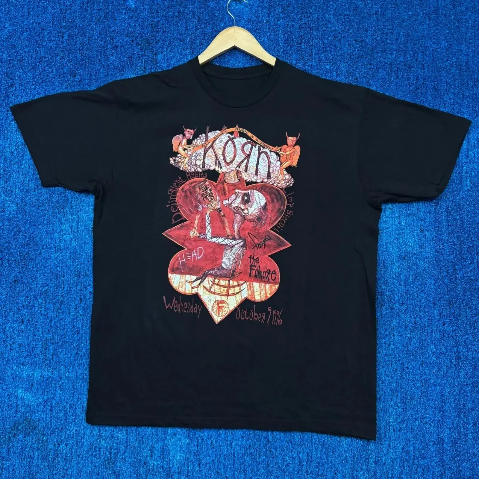 Korn Delinquent Habits Limp Biscuit 96 Fillmore Show T-Shirt XL Vintage Washed Homme Leicht unisex-artig mit Grafik. Weiche Streetwear