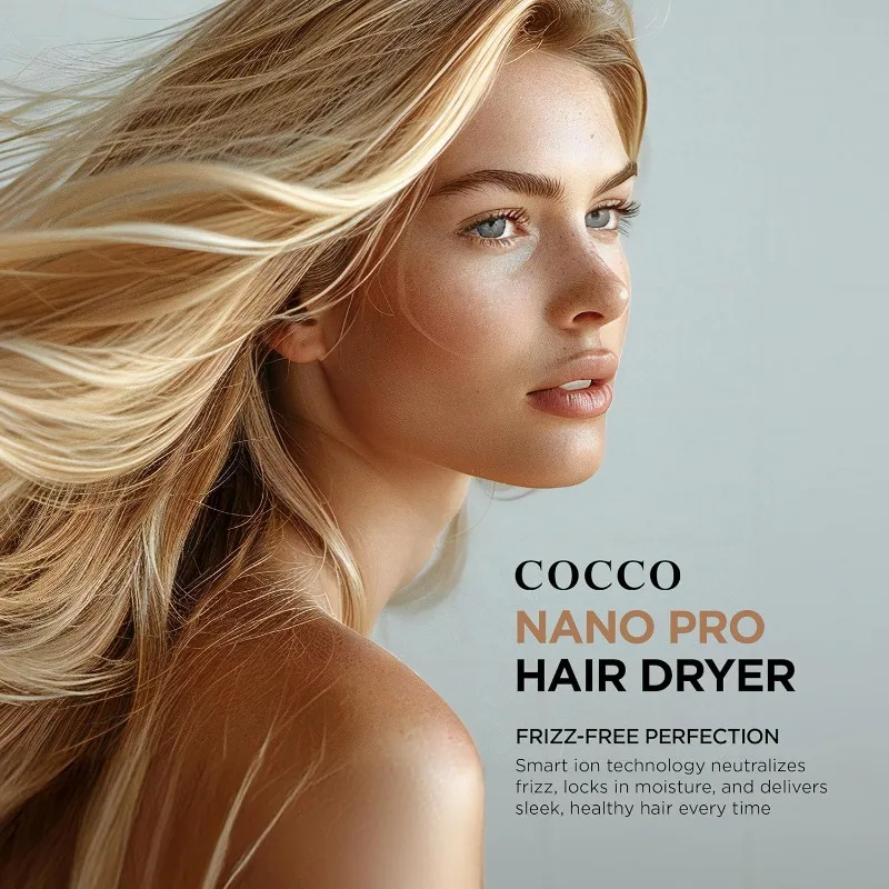 Cocco Nano Pro Hair Dryer, Ultra Lightweight, Ionic Intel System, Ceramic Spheres Technology, Professional Performance, Pink