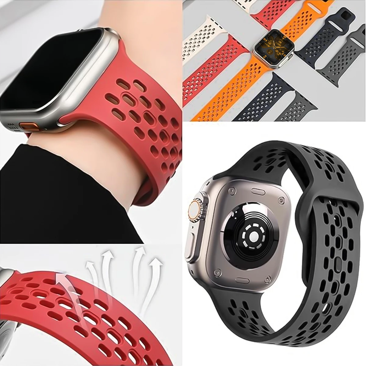 Silicone band For Apple watch Strap 45mm 41mm 44mm 49mm 40mm 38 42mm 46mm bracelet correa iwatch Series 10 9 8 7 6 5 3 SE Ultra