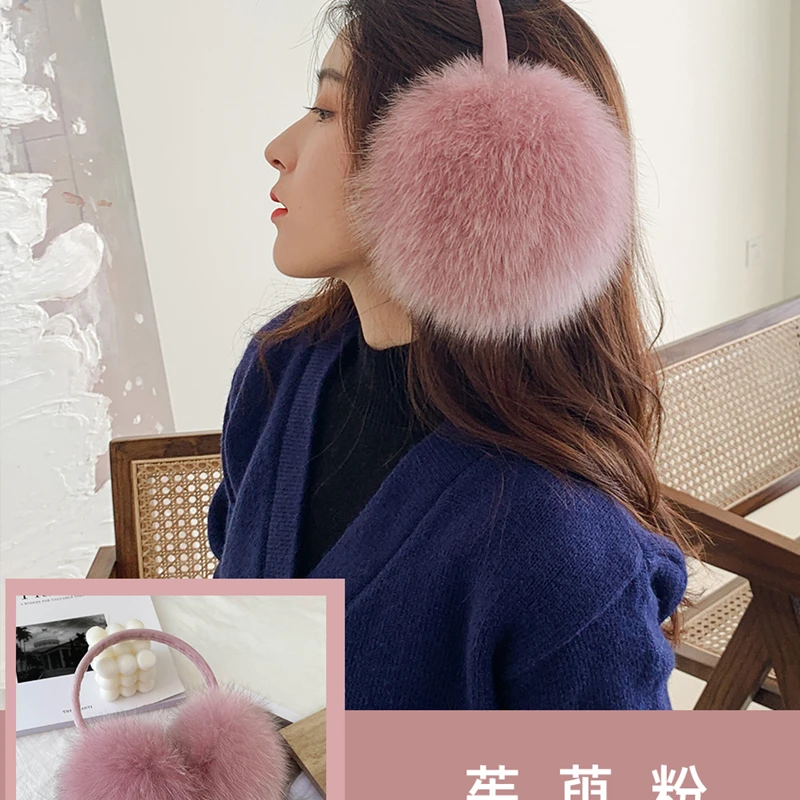 1Real Fox Fur Soft Plush Ear Warmer Winter Accessories Warm Ear Muffs Earmuffs for Women Men Fashion Earflap Ears Cover Scalable