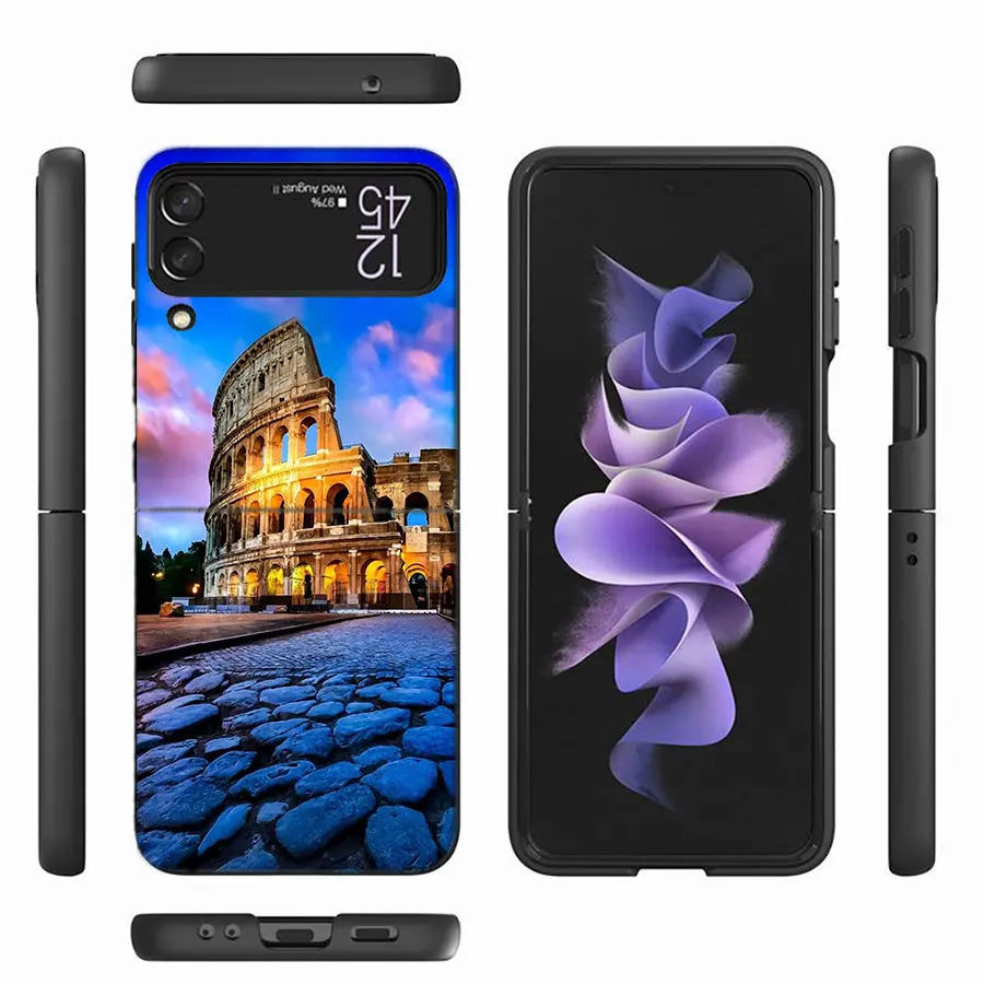 Colosseum Rome Italy Phone Case For Samsung Galaxy Z Flip 6 4 3 5G Funda Black Coque Hard PC Luxury Cover Z Flip 5 Capa Fashion