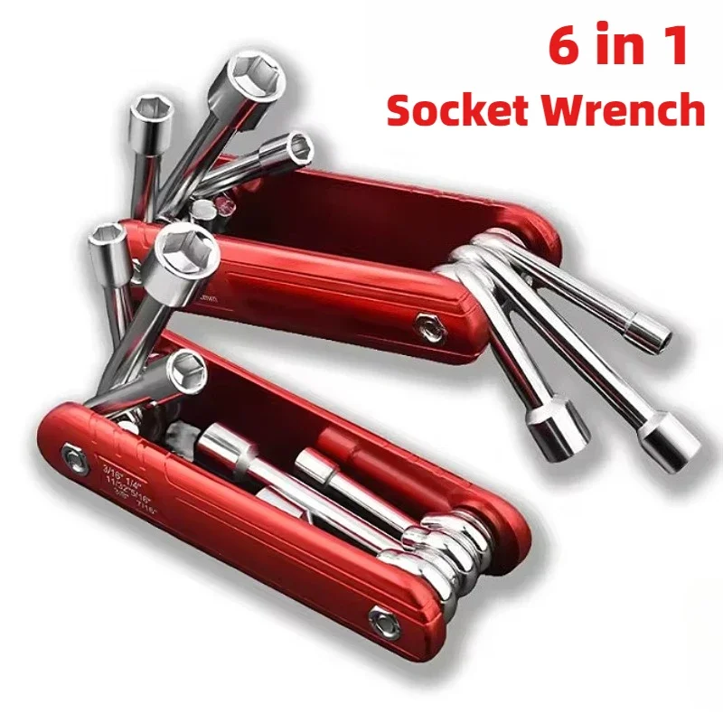 

6 in 1 Folding Socket Wrench Set Nut Driver Portable Allen Screwdrivers Hexagonal Screw Key Multifunction Household Hand Tools
