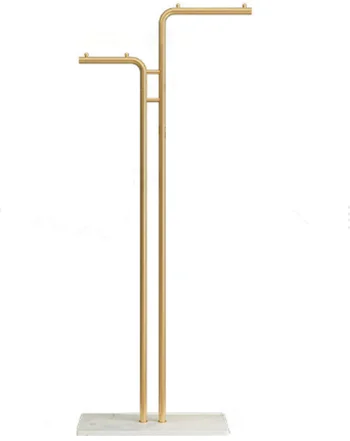 Customized Marble Base Metal Iron Double Pole Coat and Hat Display Stand