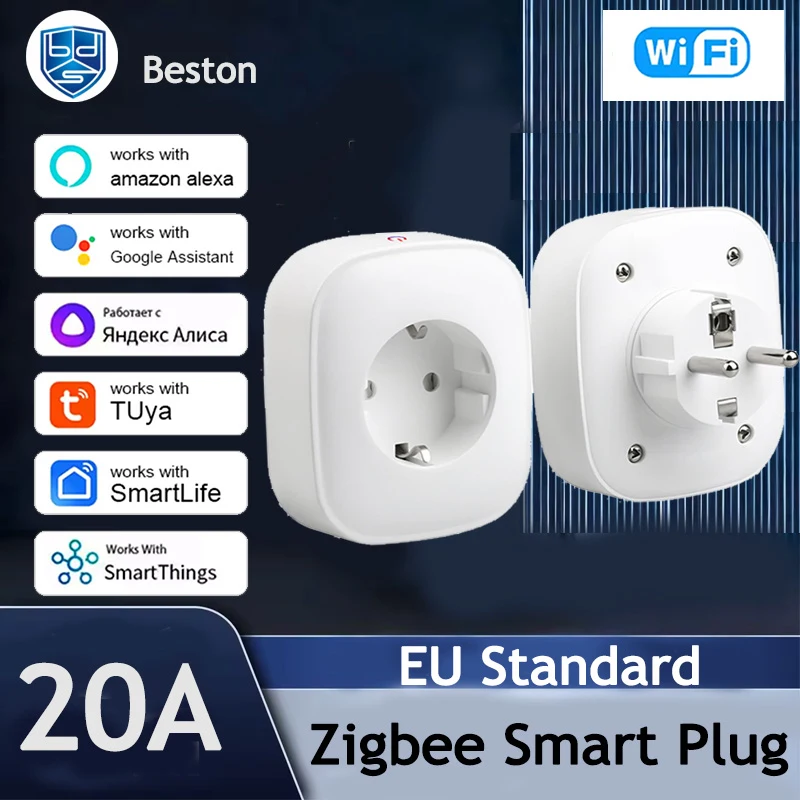 Tuya EU Smart Plug 16A 20A Wifi with Power Monitor APP Remote Control Timer Group Alexa Google Assistant Voice Memory Function