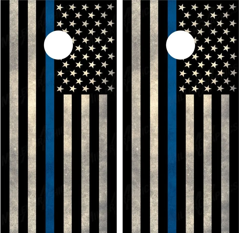 Police Thin Blue Line American Flag Cornhole Wraps Decals