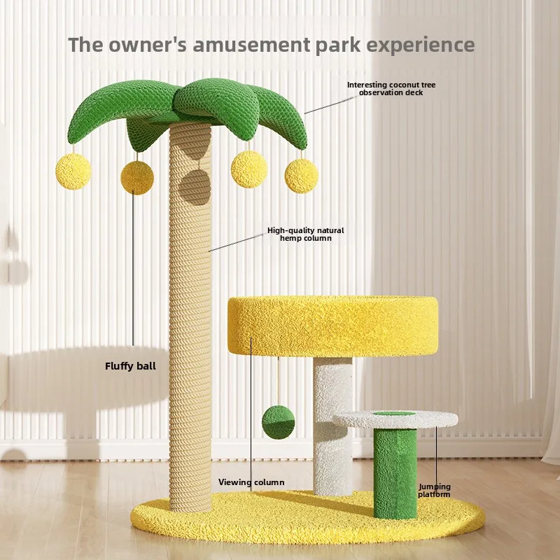 ZHAYA Coconut Tree Cat Tree Space Saving Nest Scratcher Post Combo Climbing Tower Kitten Activity Center Play Toy Pet Supplies