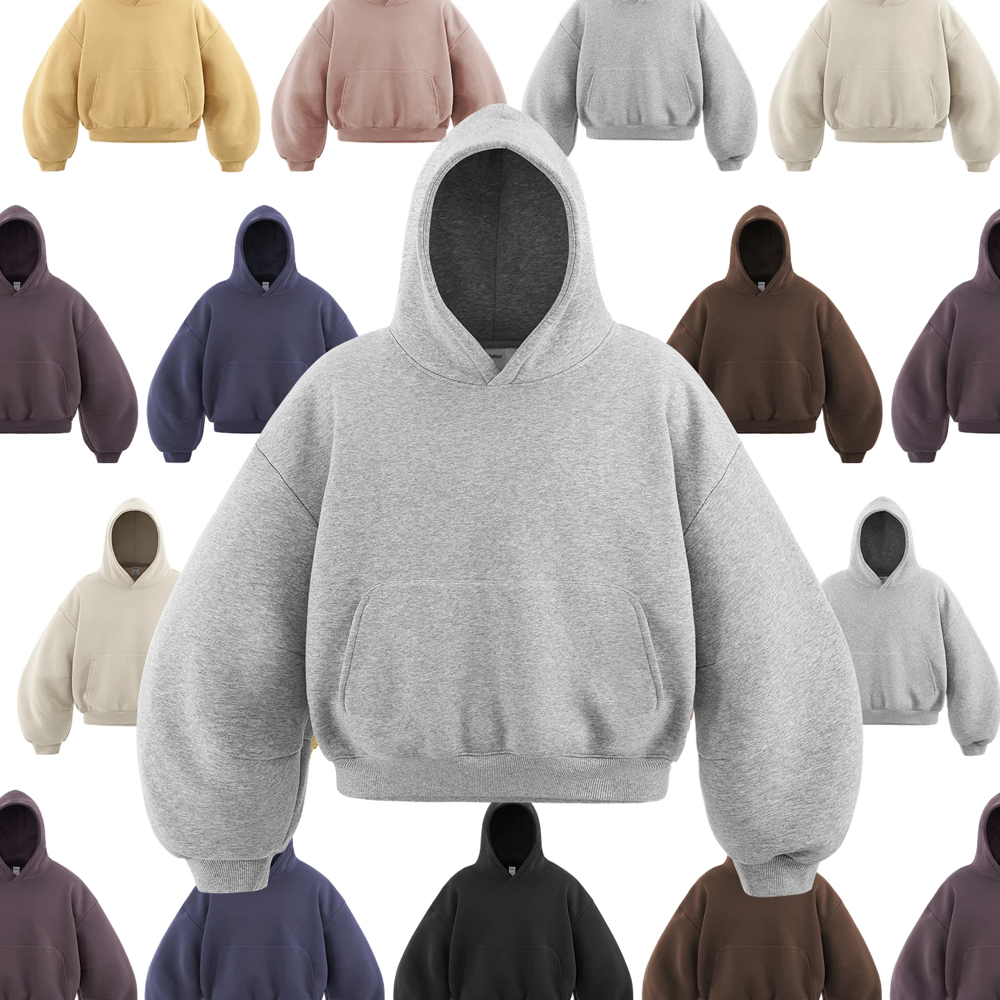 INFLATION Men Short Curved Hem Hoodie Winter 2025 American Streetwear Eggshell Fleece Warm Pullover Sweatshirt
