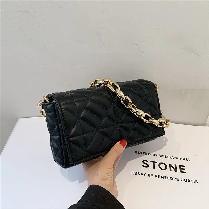 Diamond Lattice PU Leather Shoulder Bags For Women Luxury Thick Chain Hand bag Female Purses and Handbags Fashion Trended Brand