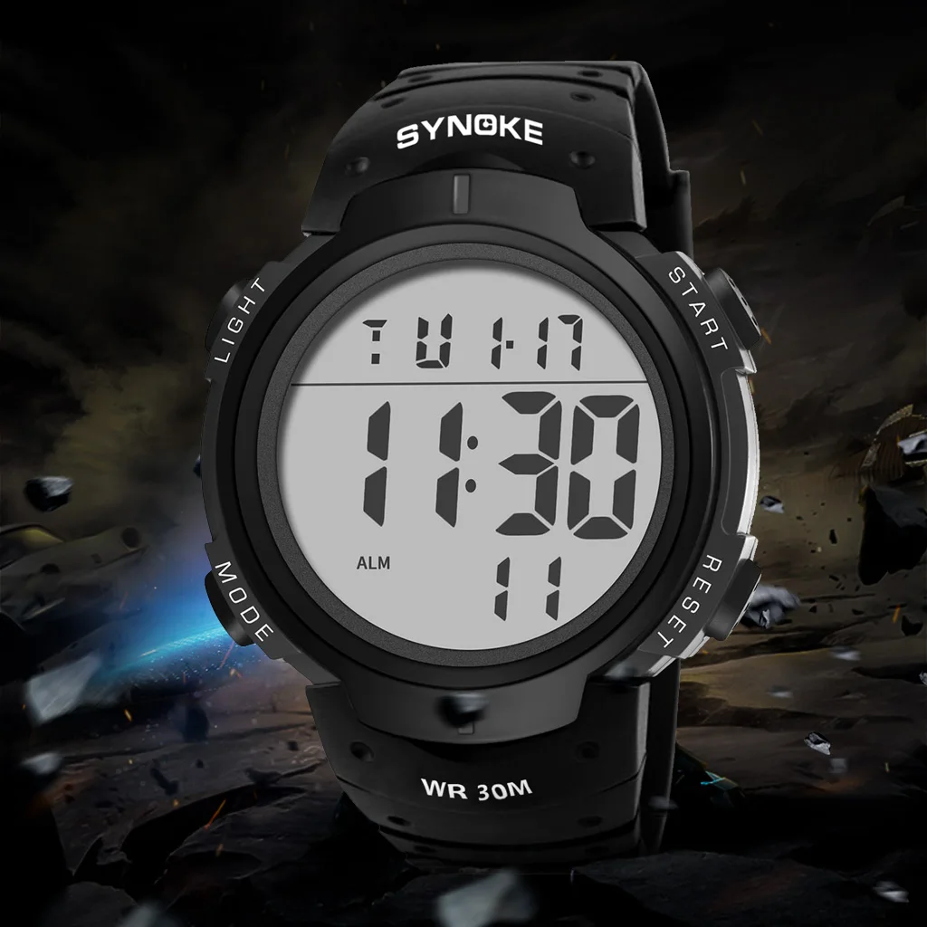 Watch Outdoor Sports Multifunctional Waterproof Shock Resistant Large Screen Display Luminous LED Digital Watch For Men Synoke