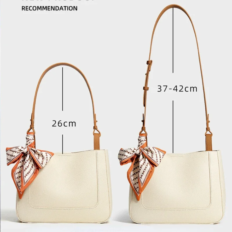 Fashion Off White Genuine Cow Leather Tote Bag for Women 2 Pcs Shoulder Handbag Sets Detachable Inside Pocket Design