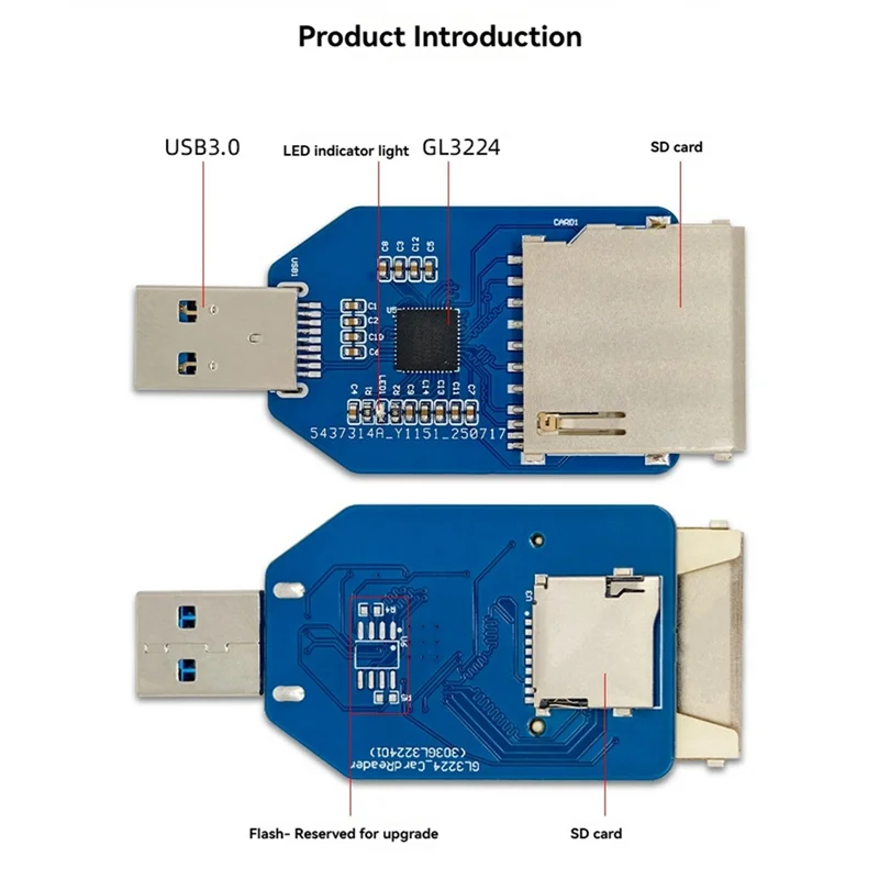 BAAY GL3224 Chip USB3.0 Reader Module SD+ TF Card 2-In-1 Dual Card Reader On-Board Dual Reading Mini Module