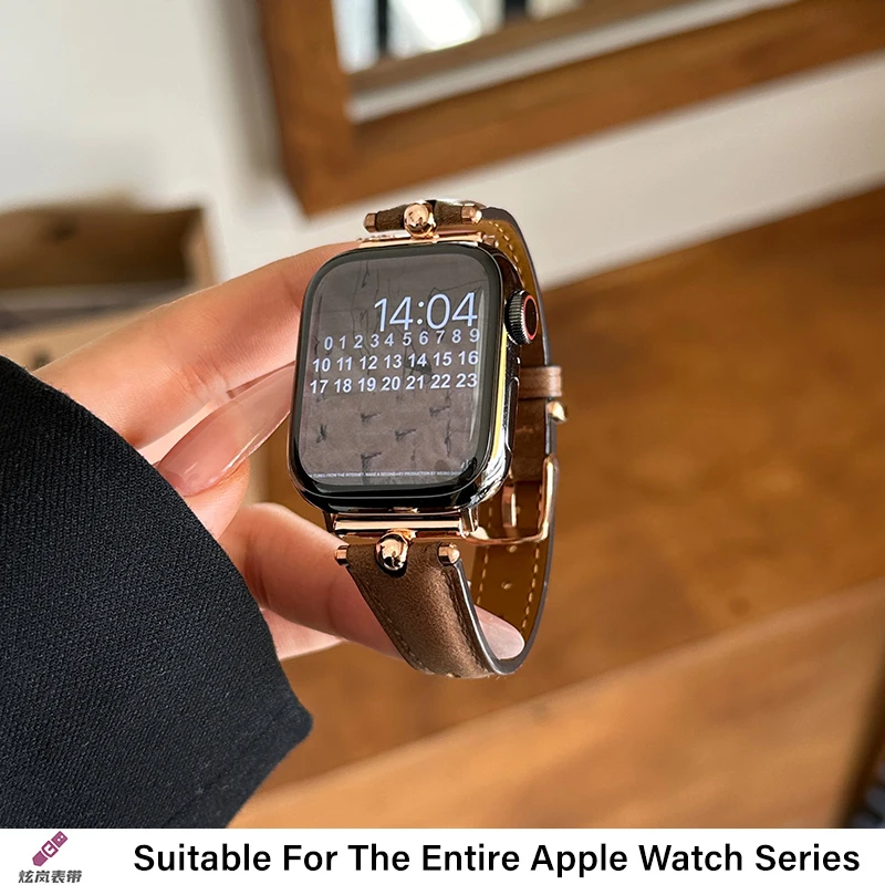 Новый кожаный ремешок для Apple Watch Кожаный ремешок 41 мм-45 мм 49 мм 38 мм 40 мм 42 мм 44 мм Тонкий браслет iwatch series ultra 2 9 8 7 6 5