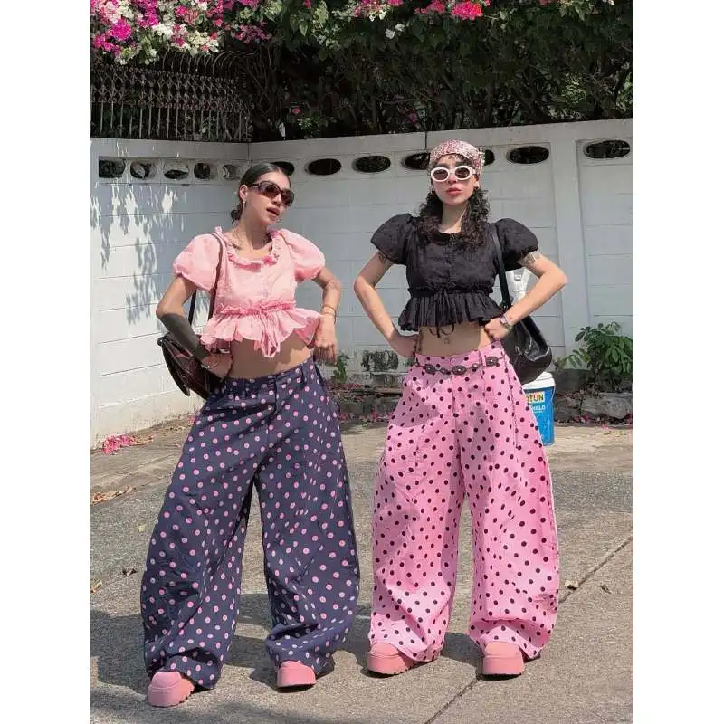 Y2K Millennium Dopamine Wave Point Wide Leg Women's 2026 Summer New Style Loose High Waist Show Thin Casual Versatile