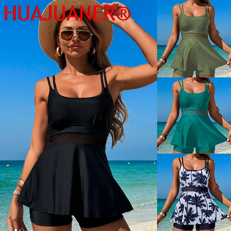 

2026 Tankini Swimsuits for Women Bathing Suits with Shorts Modest Swim Dress Solid Swimwear Summer Beach Suit