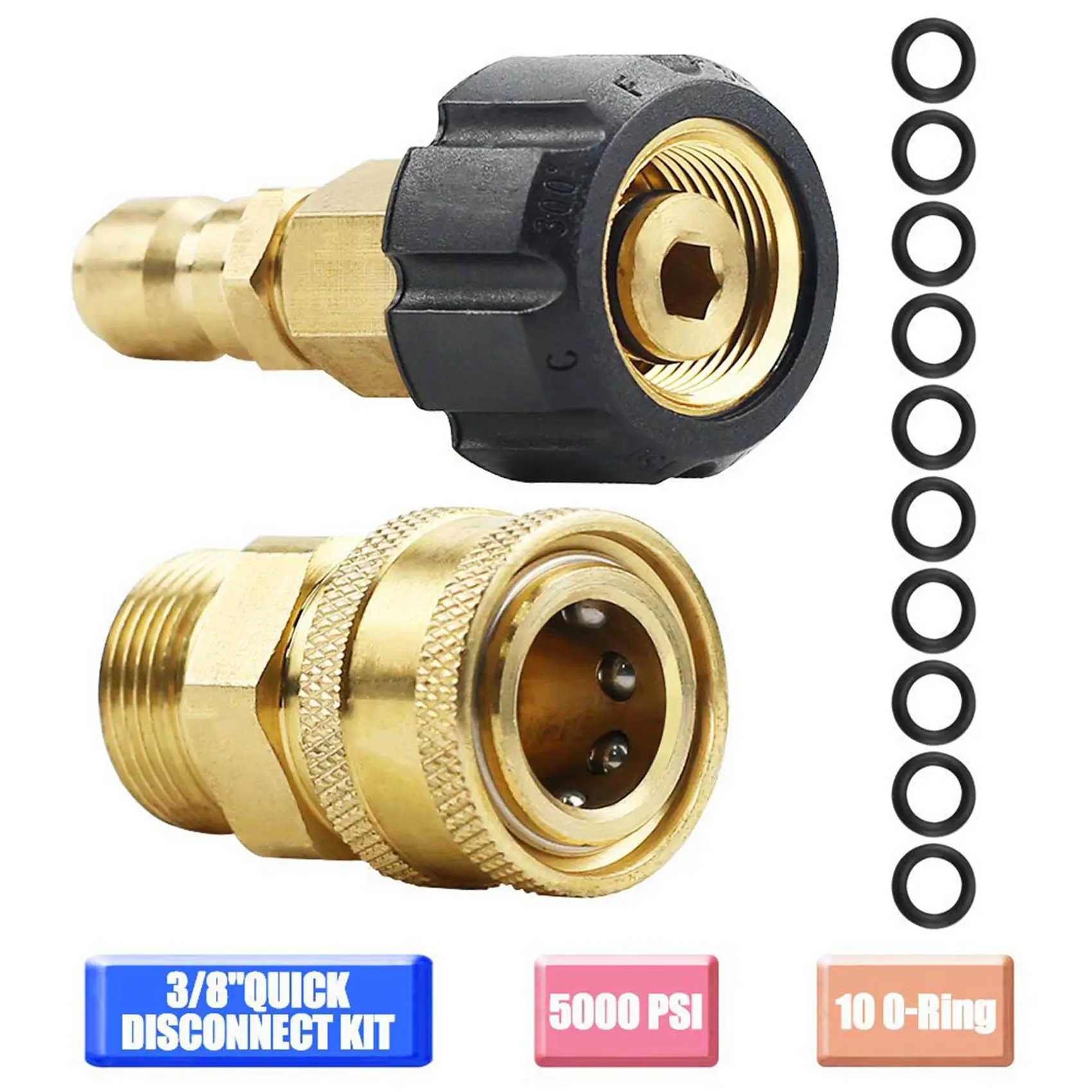 ABVJ-2X Pressure Washer Adapter Set, M22 14Mm Swivel To M22 Metric Fitting,M22-14 Swivel + 3/8 Inch Plug,5000 PSI
