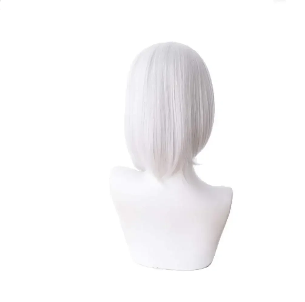 วิกผมสังเคราะห์ทนความร้อนสีเงินสั้นตรงสำหรับคอสเพลย์แอช แอช จากเกม Overwatch สำหรับผู้หญิงในวันฮาโลวีน