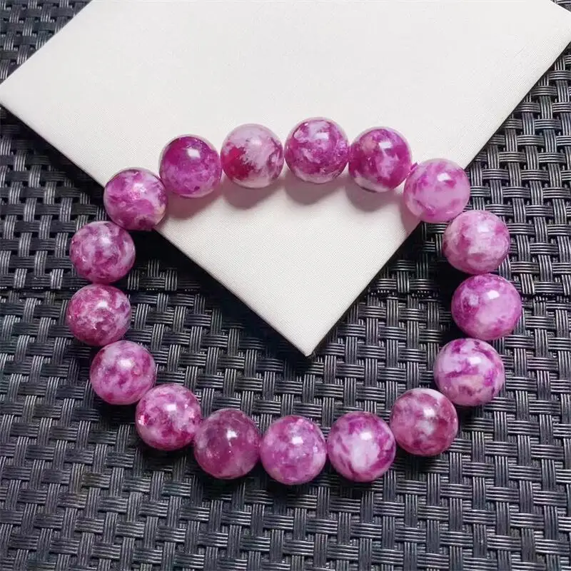 12MM Natural Pink Mica Bracelet Handmade Crystal Quartz Jewelry Stretch Bangle Children Birthday Gift 1PCS