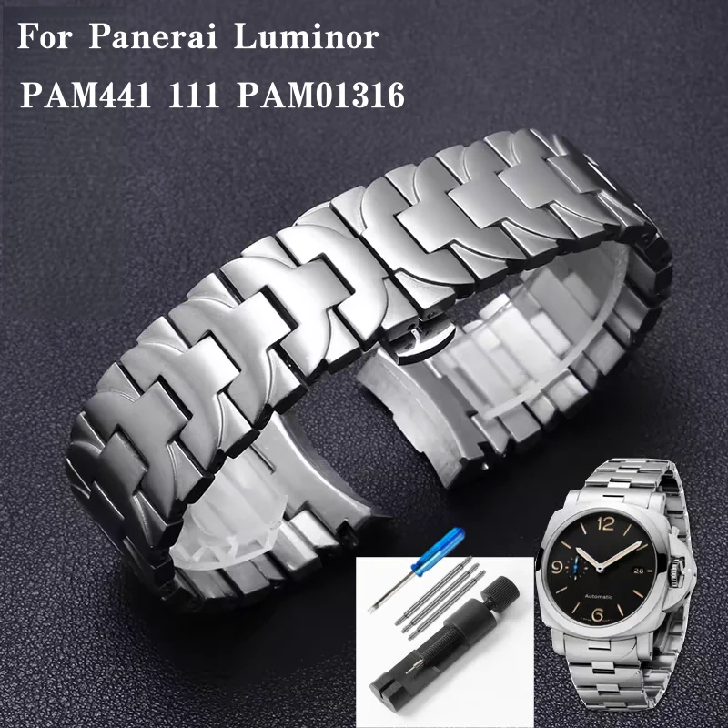 

Изогнутый ремешок для часов из нержавеющей стали для Panerai Luminor PAM441 111 PAM01316, черный, серебристый, 22/24 мм, браслет для мужчин