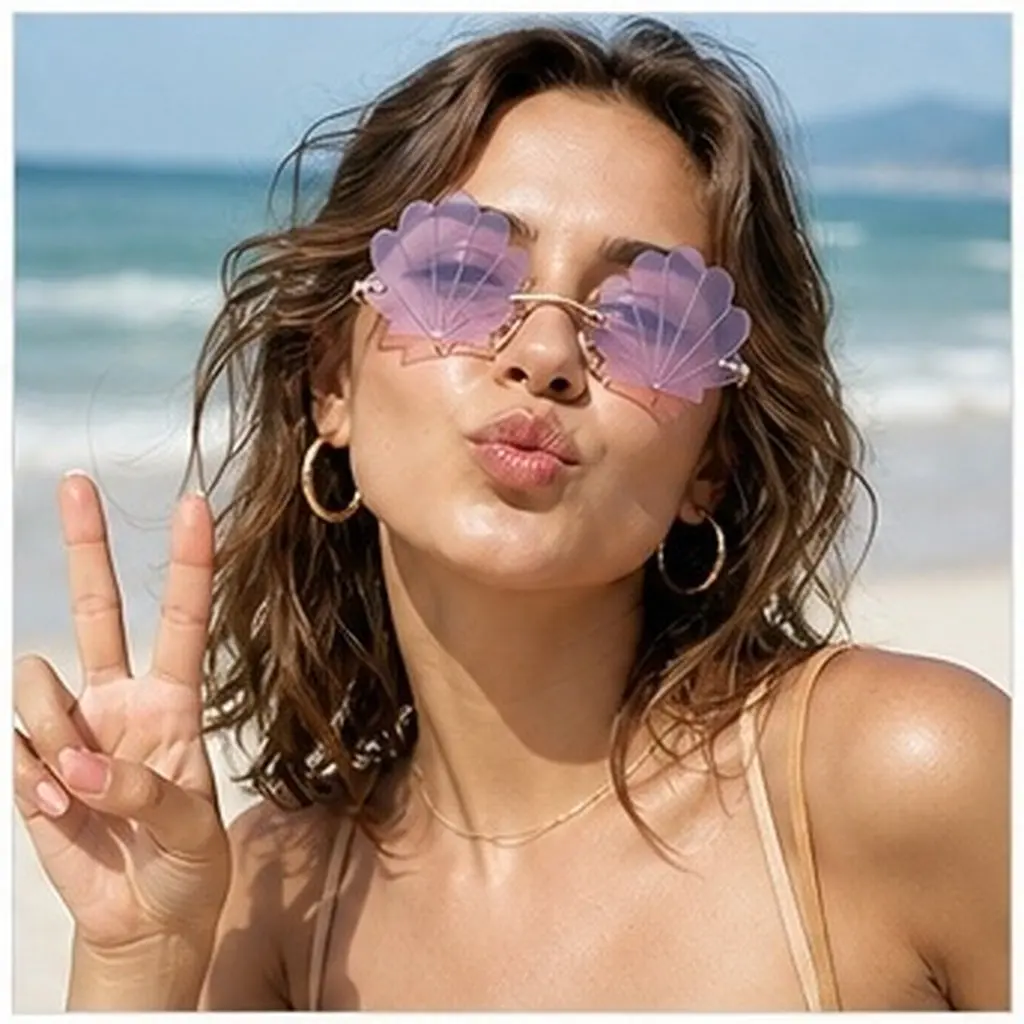 3pcs Rimless Shell Sunglasses Lightweight Comfortable Frameless Eyeglasses Beach Party Accessories Decorative Glasses For Women