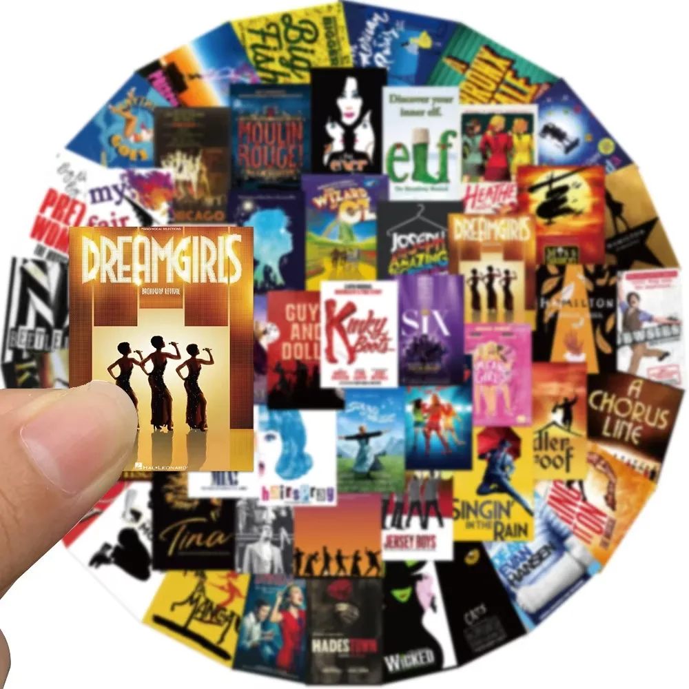 50 قطعة من ملصقات الملصقات الموسيقية على شكل قطة كلاسيكية، ملصق موسيقى برودواي، ملصق للهاتف المحمول والكمبيوتر المحمول وحقيبة التزلج