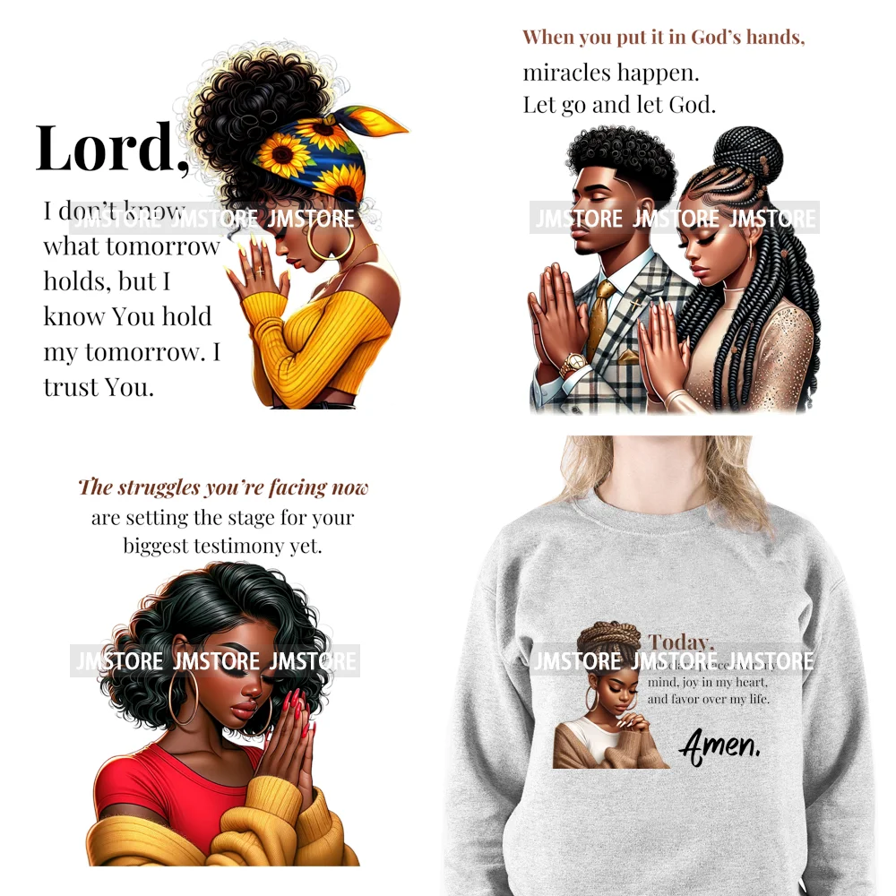 

Christian Black Woman Positive Affirmation Bible Praying Blessed Iron on DTF Transfers Stickers Ready to Press for Clothing Bags