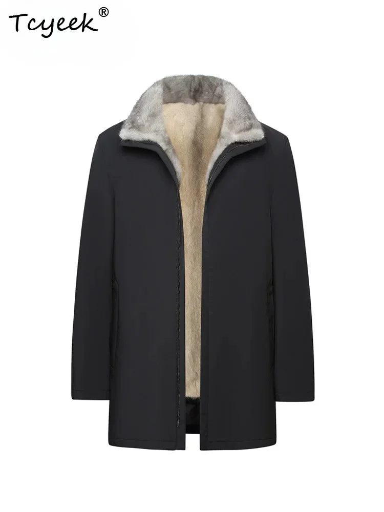 Tcyeek Natural Whole Mink Coat Men Mid-long Parka Sliver Blue Mink Real Fur Jackets Man Winter Clothes Fashion Мех Натуральный