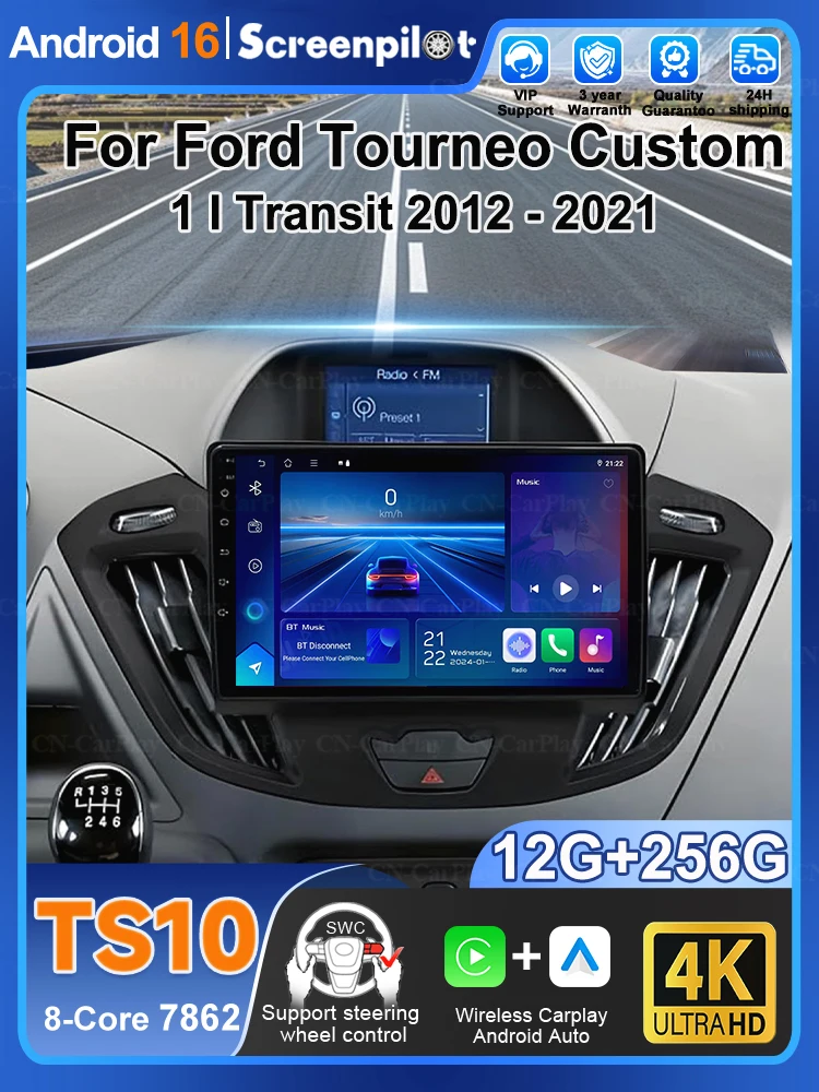 Android 16 do Ford Tourneo Custom 1 I Transit 2012 2013 2014 2015 2016 2 - 2021 Carplay Auto 2K Ekran Radio Samochodowe Multimedia GPS — 2
