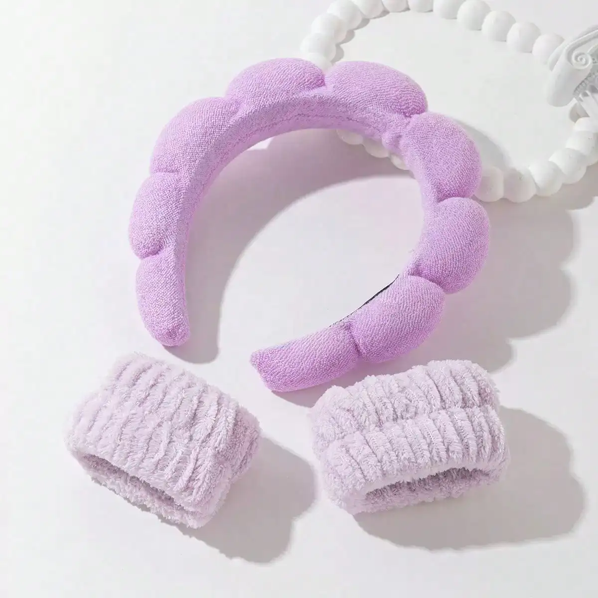 

Cloud Sponge Headband Towel Fabric High Crown Hairband For Women Makeup Washing Face Set