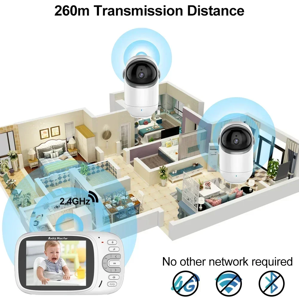 Elektronische Slimme Babyfoon 4.3Inch Ptz Lcd Videobewaking Bebe Camera Temperatuur Infrarood Nachtzicht Moederlijke Intercom