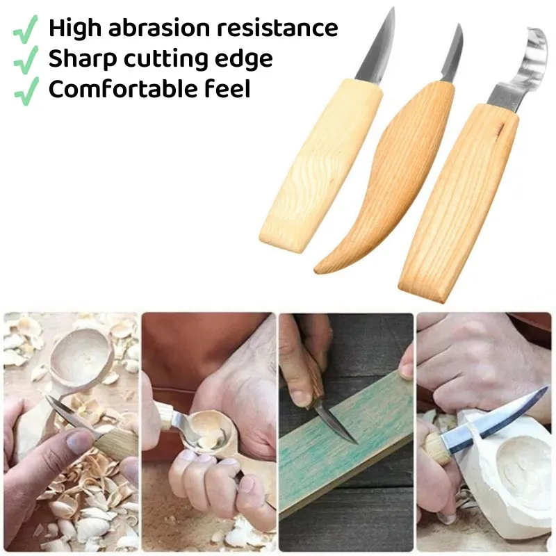 3PCS Carving Knife Set Hand Sharpening Knife Wood Carving Hook Knife Wood Whittling Knife Woodworking kit DIY Wood Carving Tools