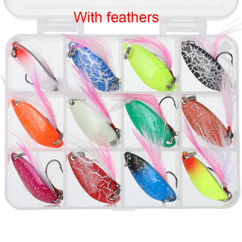 

12PCS/ Box Colorful Spoon Sequins Trout Lures set Roadkill Hard Bait Artificial Bass Fishing lures Fishing Gear Accessories