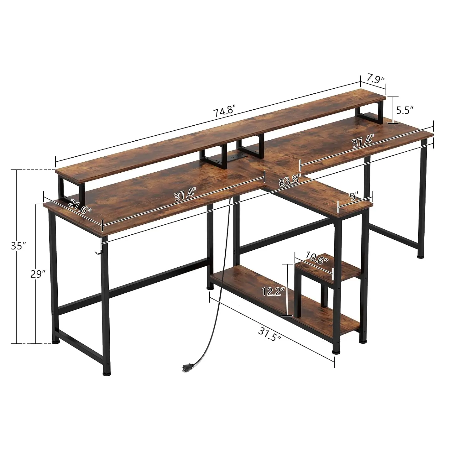 2 Person Desk-83.7 Inch Double Computer Desk with Monitor Stand and Power Outlets, Office Desk with Storage, Customized