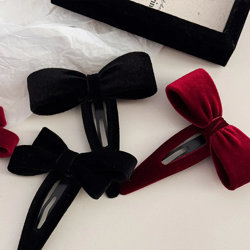 Minimalista Bowknot BB Clip, Presilhas Vinho Vermelho, Clipe Lateral Bang, Pin de Cabelo Cortado, Cocar, Novo, Outono, Inverno