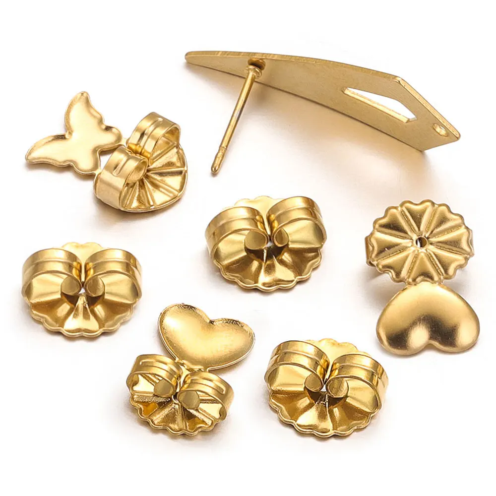 20pcs Stainless Steel Gold Plated Butterfly Heart-shaped Earrings Back Fixture Base for DIY Blocking Cap Jewelry Making Supplies