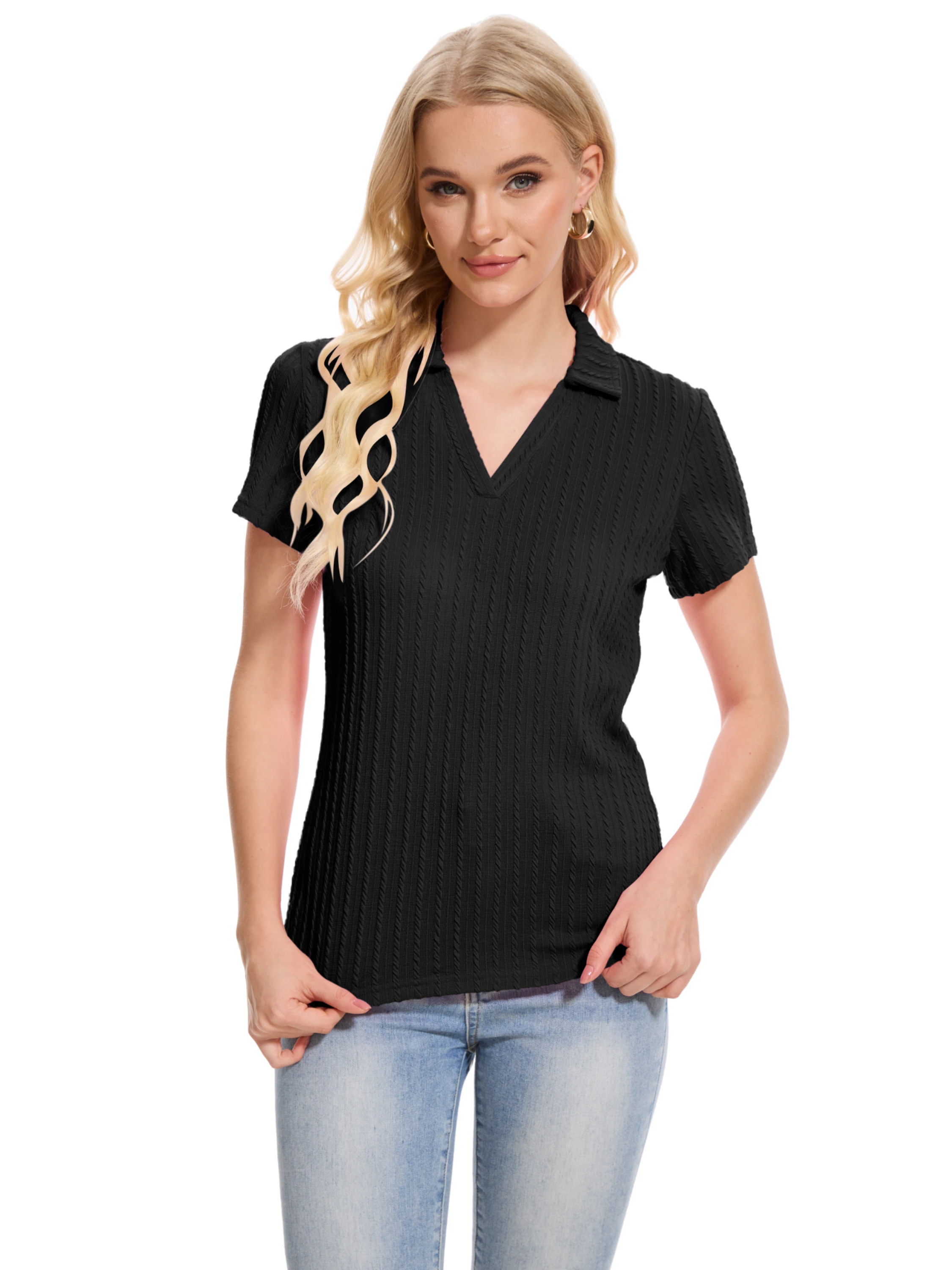 Summer V-Neck Polo Shirts Womens Quick Dry Short Sleeve T-shirts Collared Shirts Lightweight Outdoor Sports Golf Polos