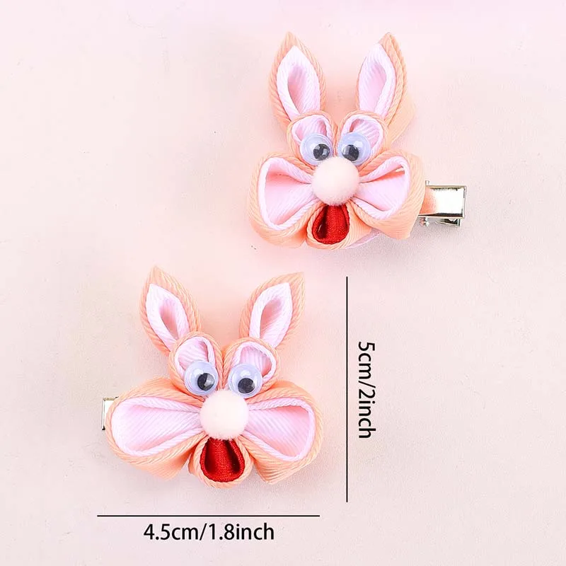 ncmama 2Pcs New Easter Bunny Hair Clip For Girls Cute Handmade Grosgrain Rabbit Hairpins Kids Barrettes Headwear Hair Accessorie