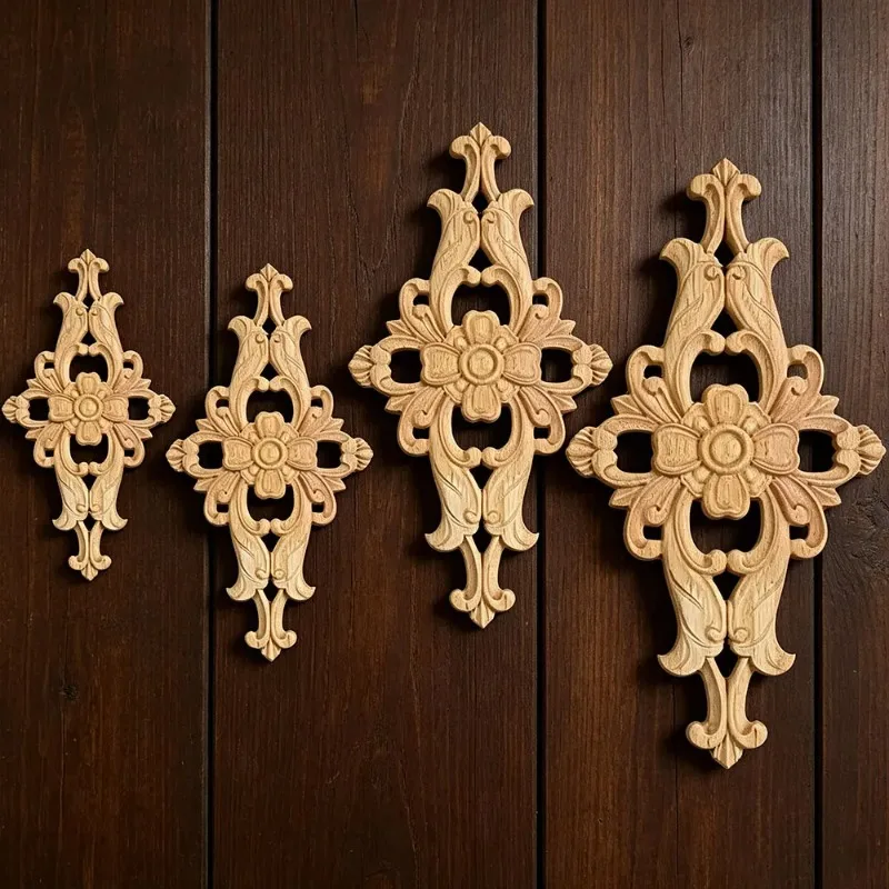 

Floral Wood Carved Wooden Figurines Crafts Appliques Frame Wall Door Furniture Woodcarving Decorative Home Decor 27/28/32/39cm