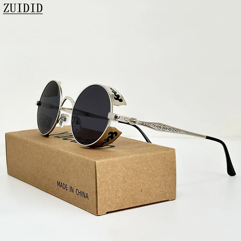 Steampunkowe okulary przeciwsłoneczne dla mężczyzn Retro Punk okrągłe odcienie modne okulary Vintage modne i modne Gafas De Sol Hombre Okulary