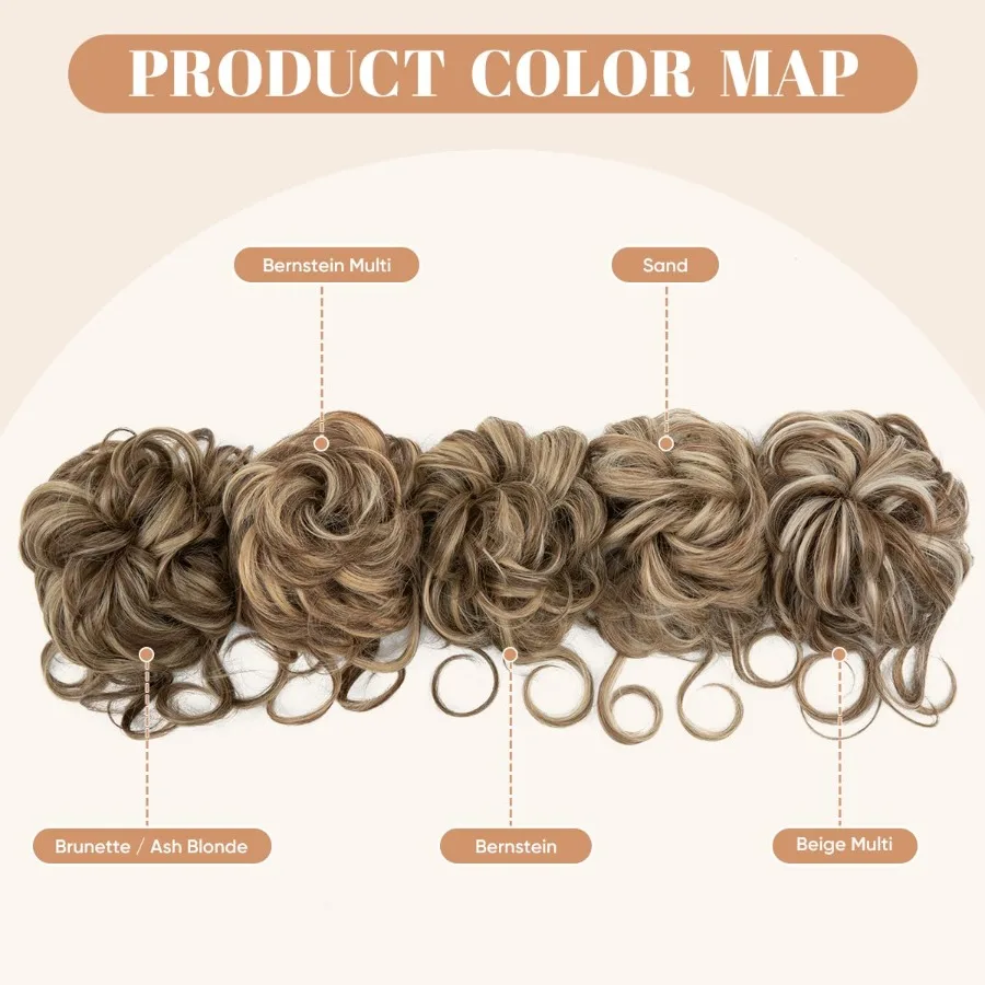 2 قطعة خصلات شعر كعكة فوضوية للنساء مشبك مخلب قابل للفصل قطع شعر صناعية متموجة مجعدة لأوبدوس مع ربطات شعر وهمية Scrunchi #4