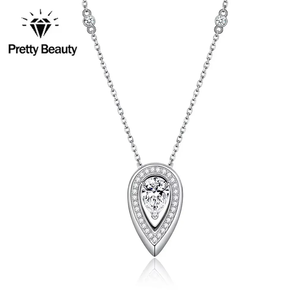 

Изысканный комплект ювелирных украшений Pretty Beauty: колье с подвеской в форме капли из серебра 925 пробы с муассанитом 1,5 карата и серьги-гвоздики для женщин