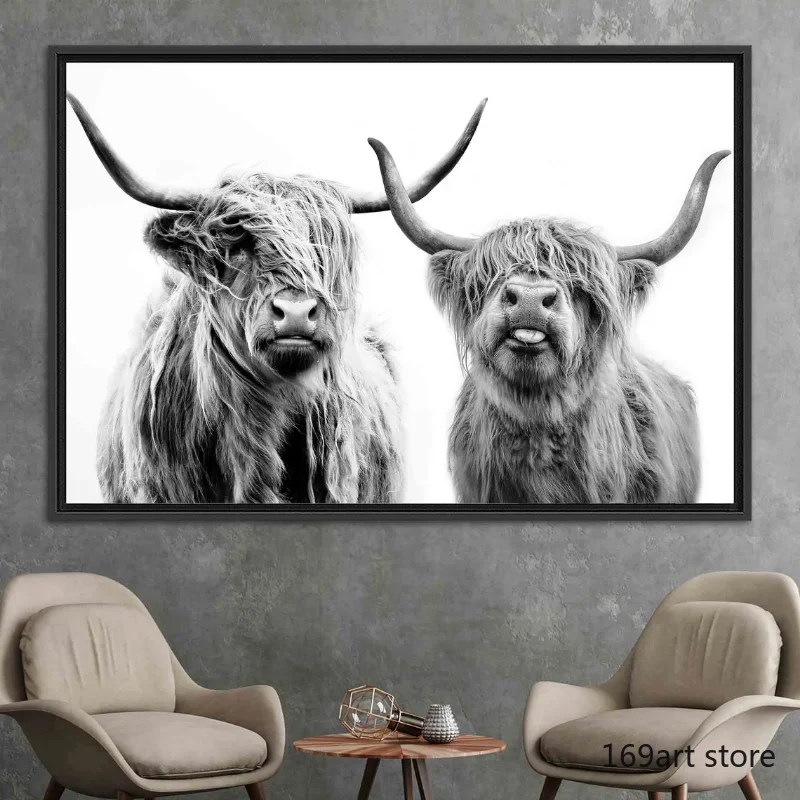 Animal Highland Cow Scottish Cows Couple Cows Scandinavian Style Art Poster Canvas Painting Wall Prints Picture Room Home Decor