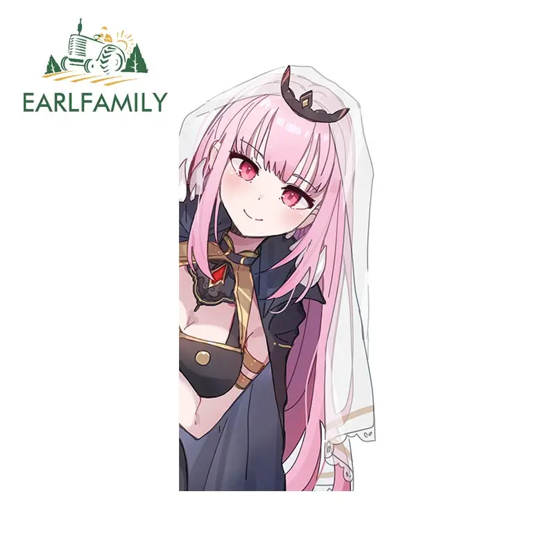 EARLFAMILY 13cm for Mori Hololive Car Stickers Anime Scratch-Proof Decals Simple Creative Laptop Windshield Decor Car Label